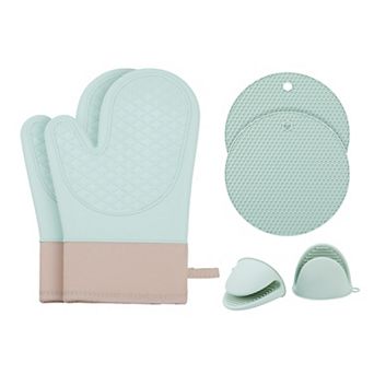 Oven Mitts and Pot Holders Sets of 6, Heat Resistant Kitchen Non-slip Oven Gloves Set 10.9x7.1 inch