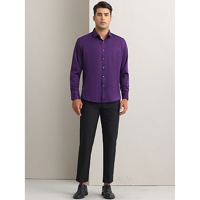 2 Packs Men's Dress Shirts Solid Long Sleeve Formal Business Button Down Shirts with Pockets