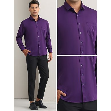 2 Packs Men's Dress Shirts Solid Long Sleeve Formal Business Button Down Shirts with Pockets