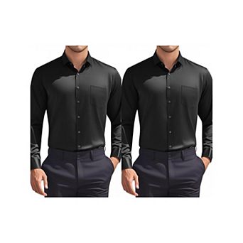 2 Packs Men's Dress Shirts Solid Long Sleeve Formal Business Button Down Shirts with Pockets
