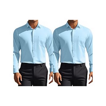 2 Packs Men's Dress Shirts Solid Long Sleeve Formal Business Button Down Shirts with Pockets