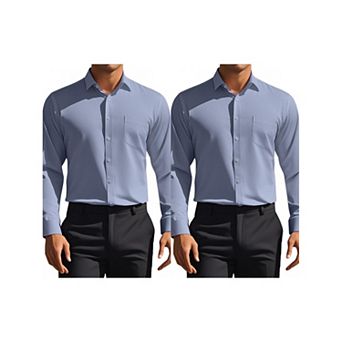 2 Packs Men's Dress Shirts Solid Long Sleeve Formal Business Button Down Shirts with Pockets