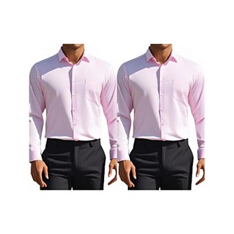 2 Packs Men's Dress Shirts Solid Long Sleeve Formal Business Button Down Shirts with Pockets