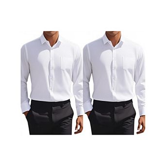 2 Packs Men's Dress Shirts Solid Long Sleeve Formal Business Button Down Shirts with Pockets
