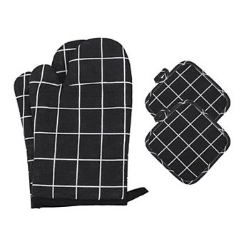 Oven Mitts and Pot Holders Sets 4Pcs, Kitchen Heat Resistant Oven Mitt and Pot Holder 10.6x6.7 inch