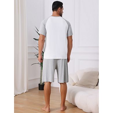 Sleepwear Pajama for Men's Raglan Short Sleeves Crew Neck Drawstring Pajama Set