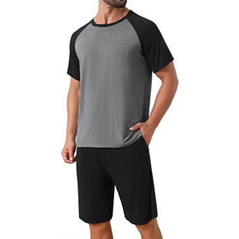 Sleepwear Pajama for Men's Raglan Short Sleeves Crew Neck Drawstring Pajama Set