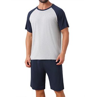Sleepwear Pajama for Men's Raglan Short Sleeves Crew Neck Drawstring Pajama Set