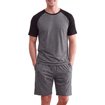 Sleepwear Pajama for Men's Raglan Short Sleeves Crew Neck Drawstring Pajama Set