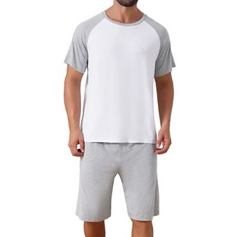 Sleepwear Pajama for Men's Raglan Short Sleeves Crew Neck Drawstring Pajama Set