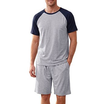 Sleepwear Pajama for Men's Raglan Short Sleeves Crew Neck Drawstring Pajama Set