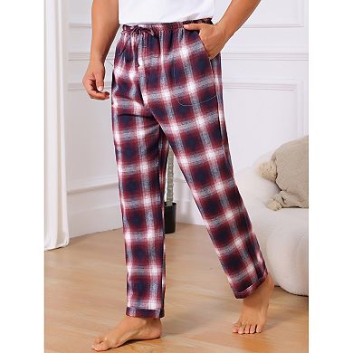 2 Packs Men's Elastic Waist Drawstring Casual Plaid Sleep Pajamas Pants with Side Pockets