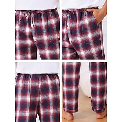 2 Packs Men's Elastic Waist Drawstring Casual Plaid Sleep Pajamas Pants with Side Pockets