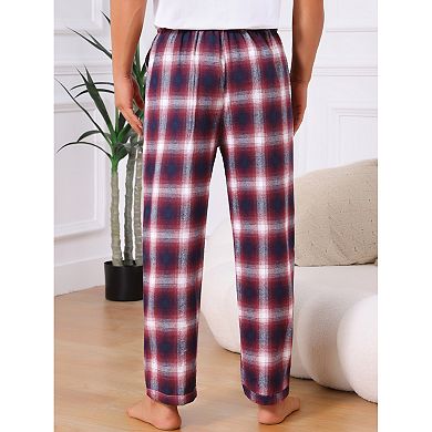 2 Packs Men's Elastic Waist Drawstring Casual Plaid Sleep Pajamas Pants with Side Pockets
