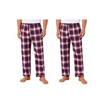 2 Packs Men's Elastic Waist Drawstring Casual Plaid Sleep Pajamas Pants with Side Pockets