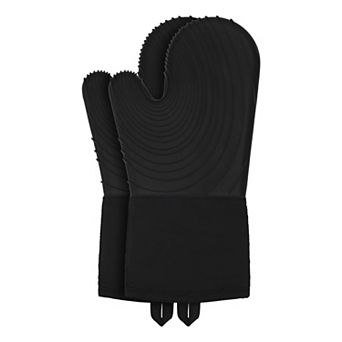 Soft Silicone and Cotton Oven Mitts, Heat-Resistant Cooking Gripping Gloves Set of 2, 13.4x7.1 inch