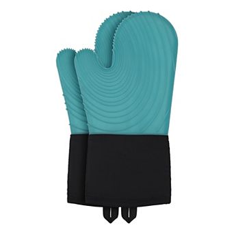 Soft Silicone and Cotton Oven Mitts, Heat-Resistant Cooking Gripping Gloves Set of 2, 13.4x7.1 inch
