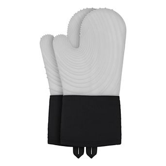 Soft Silicone and Cotton Oven Mitts, Heat-Resistant Cooking Gripping Gloves Set of 2, 13.4x7.1 inch