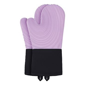 Soft Silicone and Cotton Oven Mitts, Heat-Resistant Cooking Gripping Gloves Set of 2, 13.4x7.1 inch