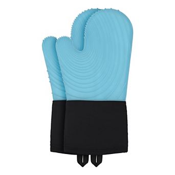 Soft Silicone and Cotton Oven Mitts, Heat-Resistant Cooking Gripping Gloves Set of 2, 13.4x7.1 inch