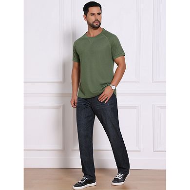 Men's Waffle Fabric T-Shirts Classic Crew Neck Raglan Short Sleeves T-Shirt
