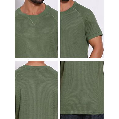 Men's Waffle Fabric T-Shirts Classic Crew Neck Raglan Short Sleeves T-Shirt