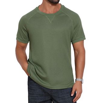 Men's Waffle Fabric T-Shirts Classic Crew Neck Raglan Short Sleeves T-Shirt