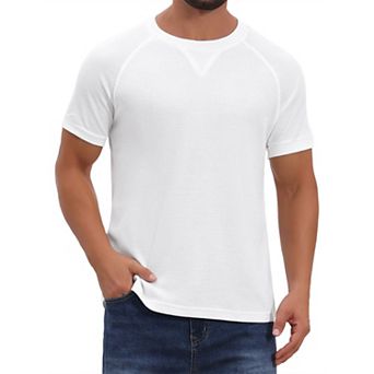 Men's Waffle Fabric T-Shirts Classic Crew Neck Raglan Short Sleeves T-Shirt