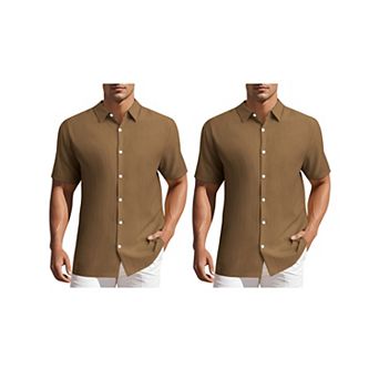 2 Packs Men's Shirts Short Sleeve Button Down Beach Camp Collar Shirts