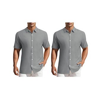 2 Packs Men's Shirts Short Sleeve Button Down Beach Camp Collar Shirts