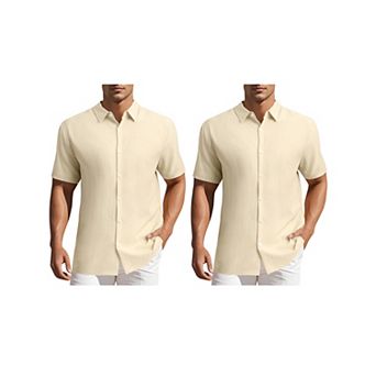 2 Packs Men's Shirts Short Sleeve Button Down Beach Camp Collar Shirts