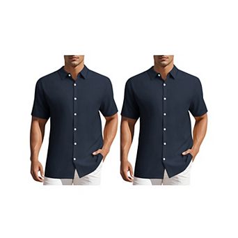 2 Packs Men's Shirts Short Sleeve Button Down Beach Camp Collar Shirts