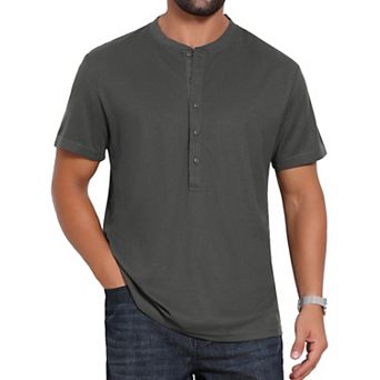 Men's Henley Shirt Breathable Short Sleeve Button Down T-Shirts