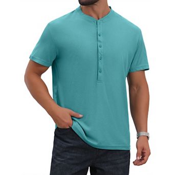 Men's Henley Shirt Breathable Short Sleeve Button Down T-Shirts
