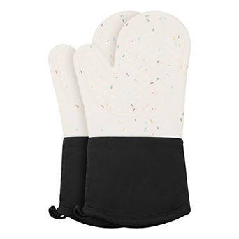 2 pc Silicone and Cotton Oven Mitts, Heat Resistant and Waterproof Cooking Gloves 11.4x7.3x7.3 inch