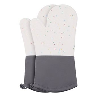 2 pc Silicone and Cotton Oven Mitts, Heat Resistant and Waterproof Cooking Gloves 11.4x7.3x7.3 inch