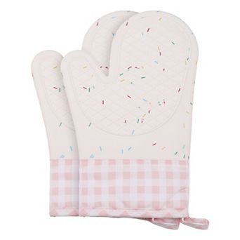 2 pc Silicone and Cotton Oven Mitts, Heat Resistant and Waterproof Cooking Gloves 11.4x7.3x7.3 inch