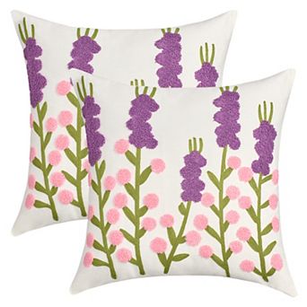 2 Packs Boho Decorative Throw Pillow Covers Embroidery Flowers Square Pillows for Sofa 18x18 Inch