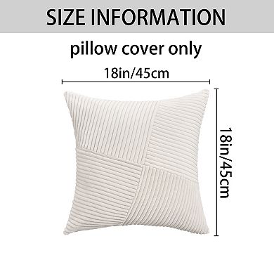2Pcs Corduroy Throw Pillow Covers, Solid Stripe Decorative Cushion Cases for Home Decor 18x18 Inch