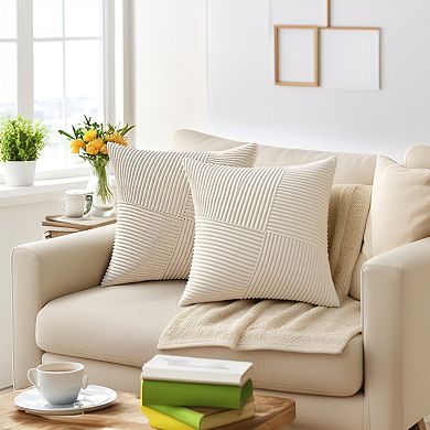 2Pcs Corduroy Throw Pillow Covers, Solid Stripe Decorative Cushion Cases for Home Decor 18x18 Inch