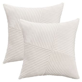 2 pc Corduroy Throw Pillow Covers, Solid Stripe Decorative Cushion Cases for Home Decor 18x18 Inch