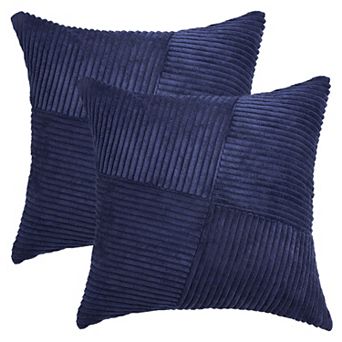 2 pc Corduroy Throw Pillow Covers, Solid Stripe Decorative Cushion Cases for Home Decor 18x18 Inch