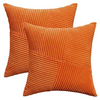 2 pc Corduroy Throw Pillow Covers, Solid Stripe Decorative Cushion Cases for Home Decor 18x18 Inch