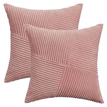 2 pc Corduroy Throw Pillow Covers, Solid Stripe Decorative Cushion Cases for Home Decor 18x18 Inch