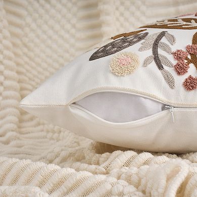 2 Packs Boho Decorative Throw Pillow Covers Embroidery Flowers Square Pillows for Sofa 18x18 Inch