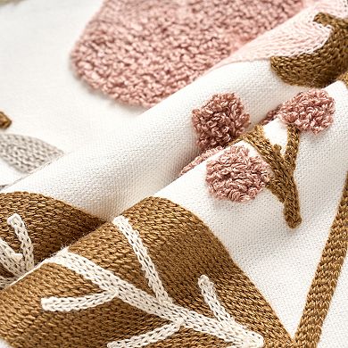 2 Packs Boho Decorative Throw Pillow Covers Embroidery Flowers Square Pillows for Sofa 18x18 Inch