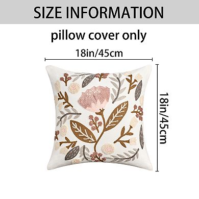 2 Packs Boho Decorative Throw Pillow Covers Embroidery Flowers Square Pillows for Sofa 18x18 Inch