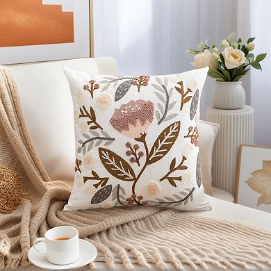 2 Packs Boho Decorative Throw Pillow Covers Embroidery Flowers Square Pillows for Sofa 18x18 Inch