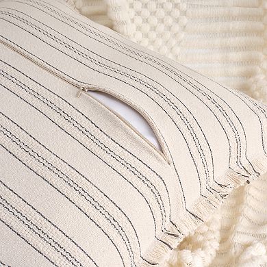 2Pcs Striped Decorative Throw Pillow Covers with Tassel Edge Modern Neutral Pillowcases 18x18 Inch