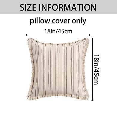 2Pcs Striped Decorative Throw Pillow Covers with Tassel Edge Modern Neutral Pillowcases 18x18 Inch
